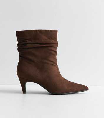 Dark Brown Faux Suede Slouch Ankle Boots
