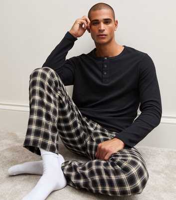Black Cotton Checked Flannel Pyjama Bottoms