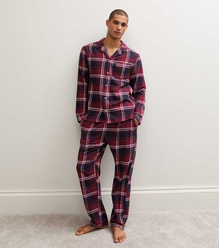 Red Cotton Long Sleeve Revere Check Pyjama Set