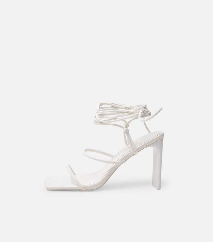 Public Desire White Chloe Faux Leather Strappy Square Toe Sandals