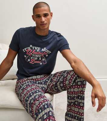 Blue Cotton Rich Its The Most Wonderful Time For a Beer Christmas Short Sleeve And Trousers Pyjama Set