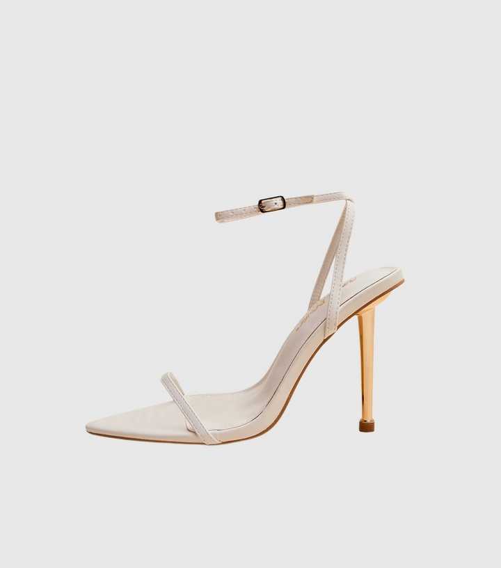 Public Desire White Legacy Faux Leather Stiletto Heel Sandals
