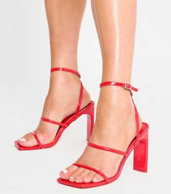 Public Desire Bright Red Tatianna Patent Faux Leather Strappy Square Toe Sandals