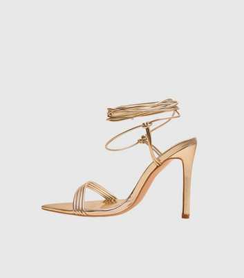 Public Desire Gold Merlot Faux Leather Wraparound Stiletto Heel Sandals
