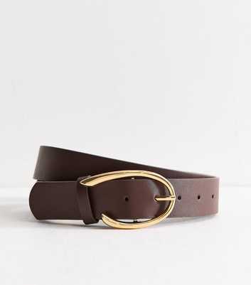 Dark Brown Faux Leather Sculpted Oval Buckle Belt