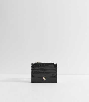 Black Crocodile Embossed Faux Leather Cardholder