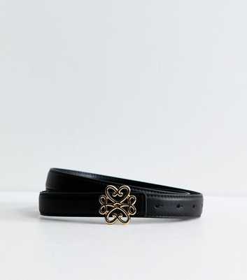Black Faux Leather Square Heart Buckle Belt