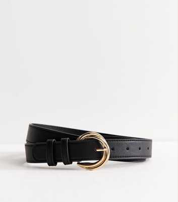 Black Faux Leather Double Twist Buckle Belt