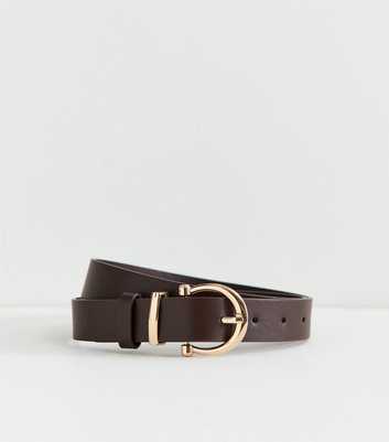 Dark Brown Faux Leather Golden Buckle Belt