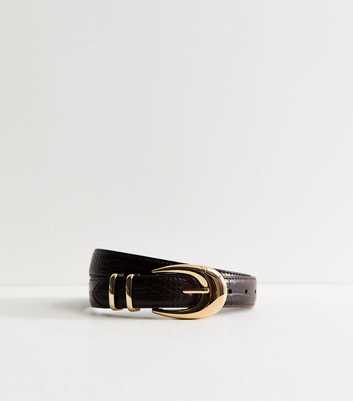 Dark Brown Faux Leather Croc Embossed Belt