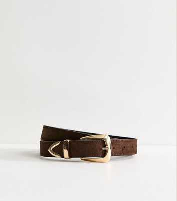 Dark Brown Faux Suede Pointed Tip Belt