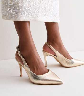 Wide Fit Gold Faux Leather Slingback Pumps