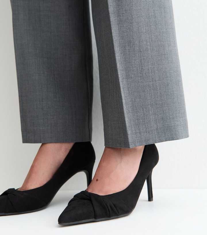 Black Faux Suede Twist Front Court Shoes