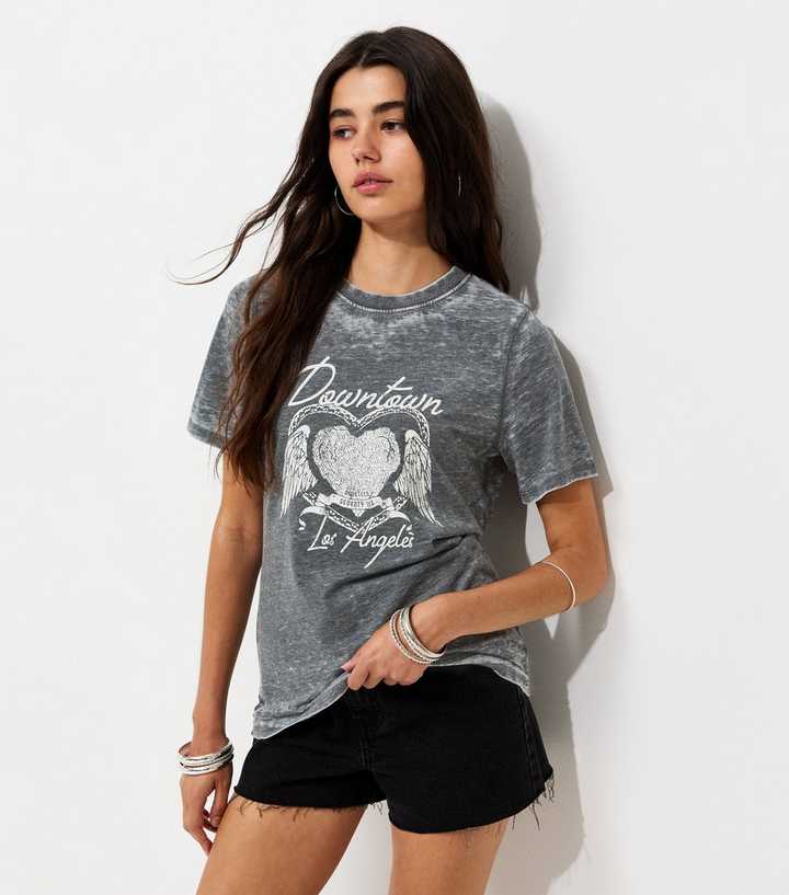 Dark Grey Distressed Downtown Los Angles T-Shirt