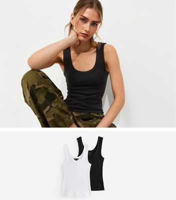 Pack of 2 Black and White Ribbed Scoop Neck Tank Tops
