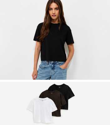 Brown, Black and White Pack Of 3 Cotton Boxy T-Shirts