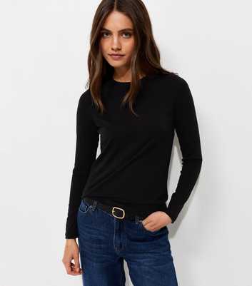 Black Cotton Rich Crew Neck Long Sleeve T-Shirt