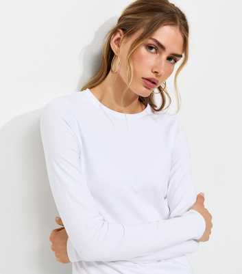 White Cotton Rich Crew Neck Long Sleeve T-Shirt