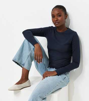 Navy Cotton Rich Crew Neck Long Sleeve T-Shirt