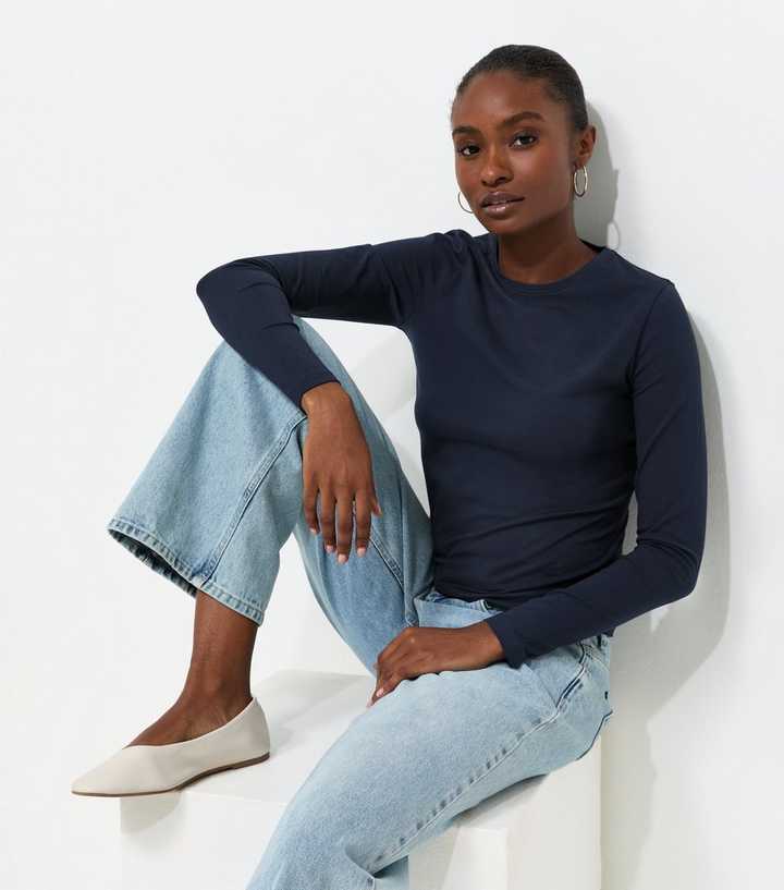 Navy Cotton Rich Crew Neck Long Sleeve T-Shirt