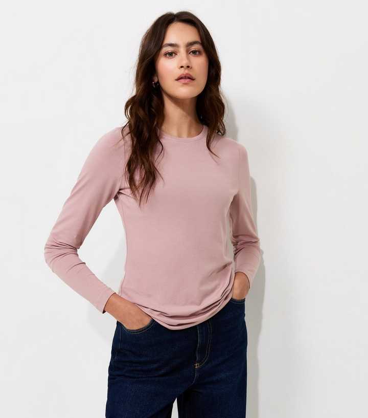 Pink Cotton Rich Crew Neck Long Sleeve T-Shirt