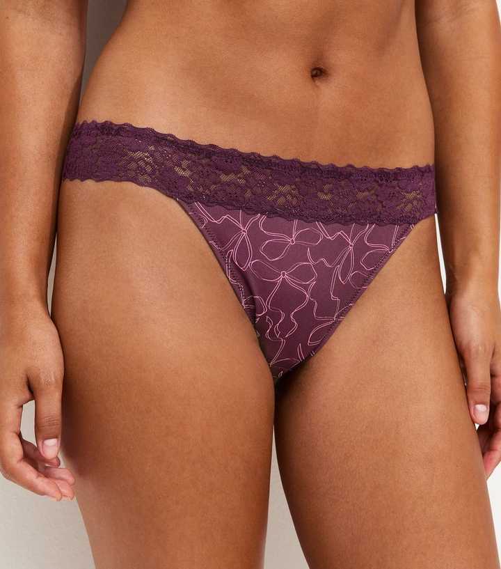 Pink Bow Print Micro Lace Top Thong