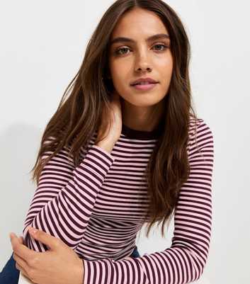 Burgundy Cotton Rich Rib Striped Long Sleeve Top