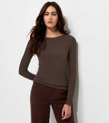 Dark Brown Cotton Rich Babylock Slash Neck Long Sleeve Top