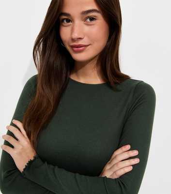Dark Green Cotton Rich Babylock Slash Neck Long Sleeve Top