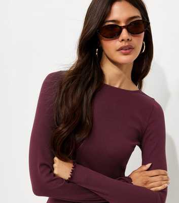 Dark Burgundy Cotton Rich Babylock Slash Neck Long Sleeve Top