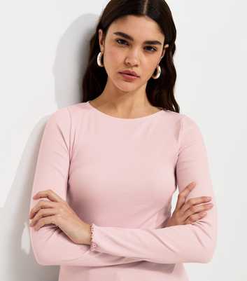 Light Pink Cotton Rich Babylock Slash Neck Long Sleeve Top