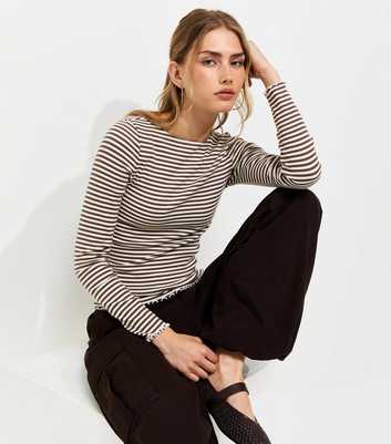 Brown Cotton Rich Striped Babylock Long Sleeve Top