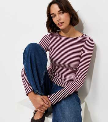 Burgundy Cotton Rich Striped Babylock Long Sleeve Top