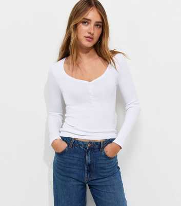 White Cotton Rich Long Sleeve Henley Top