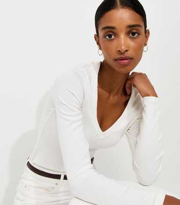 Cream Cotton Rich V-Neck Long Sleeve Top