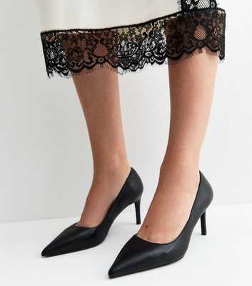 Premium Black Leather Pointed Toe Court Shoes