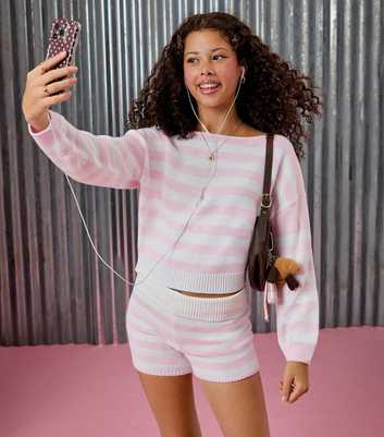 Girls Pink Knitted Striped Shorts