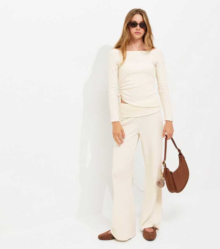 Girls Off White Soft Touch Wide Leg Trousers