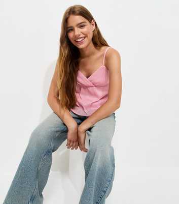 Girls Light Pink Sequin Mesh Babydoll Cami Top