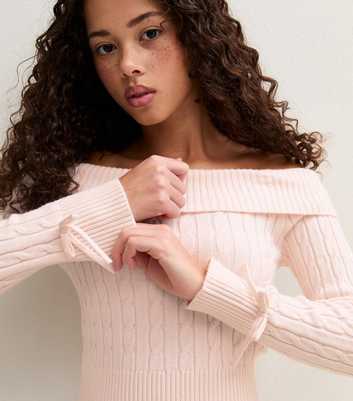 Girls Light Pink Cable Knit Bardot Jumper