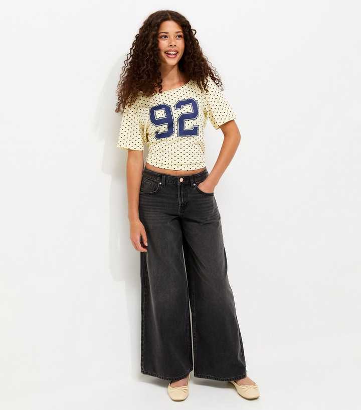 Girls Black Cotton Low Rise Super Wide Leg Jeans