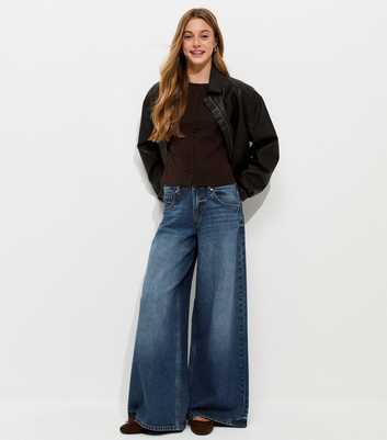 Dark Blue Super Wide Low Rise Jeans