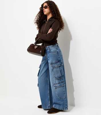 Girls Blue Wide Leg Cargo Jeans