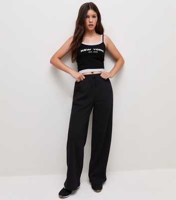 Girls Black Cotton Rich Wide Leg Joggers