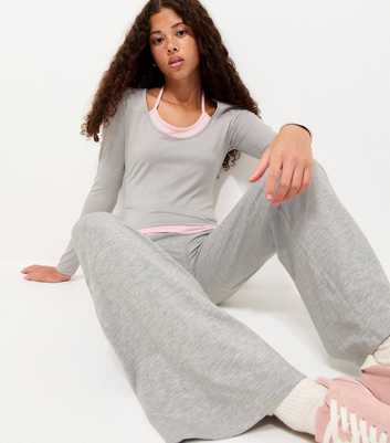 Girls Dark Grey Cotton Rich Contrast Fold Over Waistband Joggers