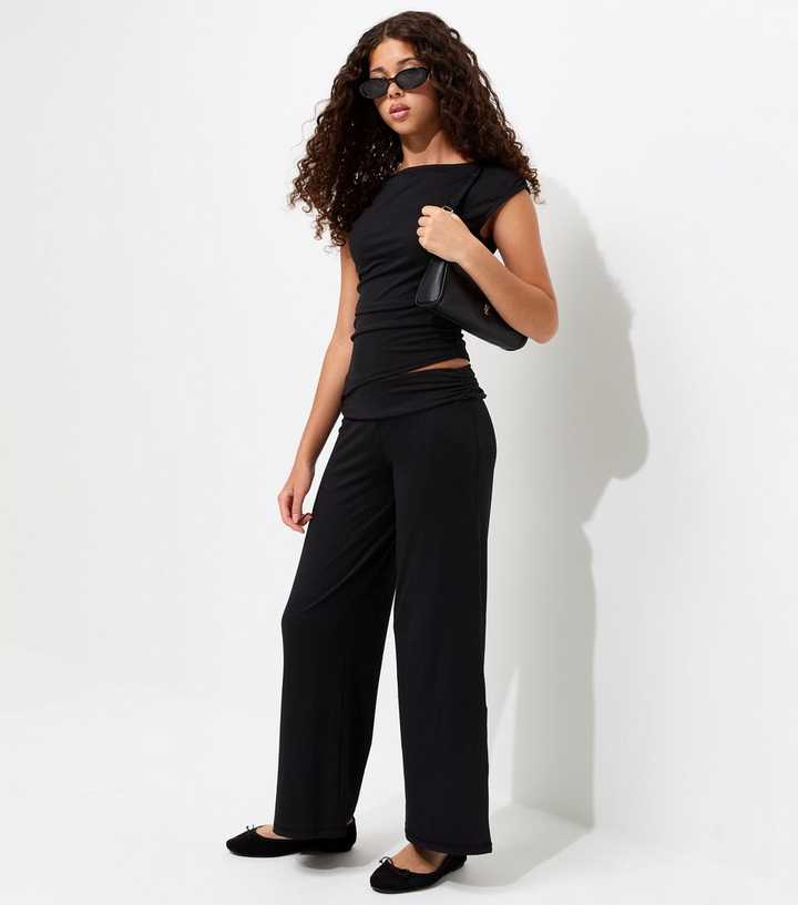 Girls Black Jersey Wide Leg Trousers