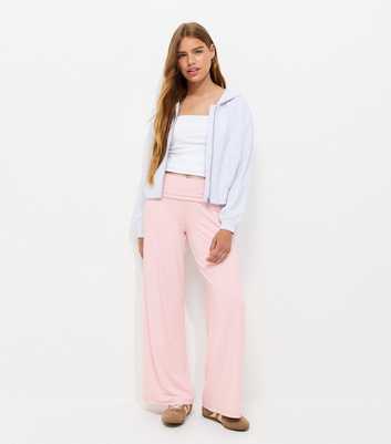 Girls Light Pink Jersey Wide Leg Trousers