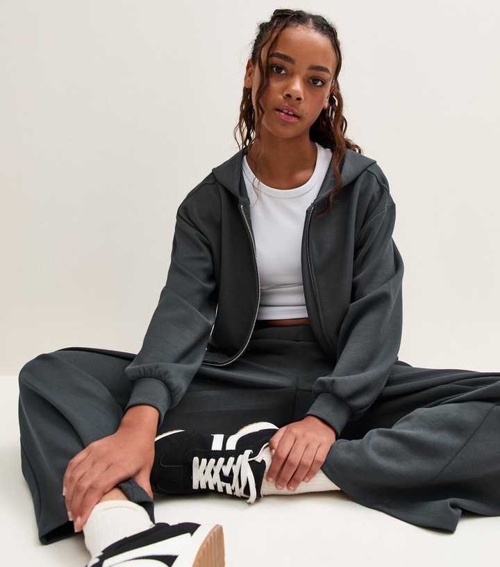 Girls Dark Grey Soft Touch Zip Front Hoodie
