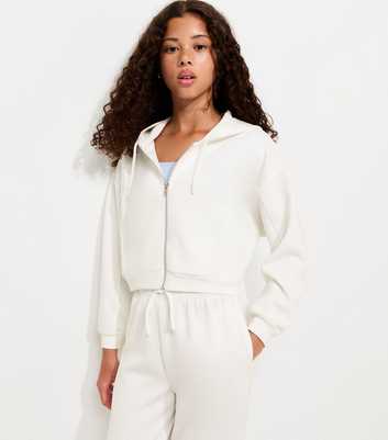 Girls Off White Soft Touch Zip Front Hoodie