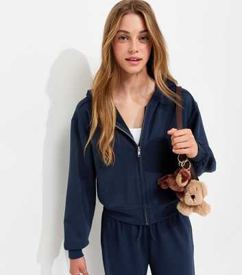 Girls Navy Soft Touch Zip Front Hoodie